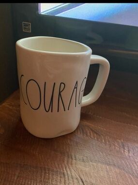 Rae Dunn Courage Ceramic Mug - Cream with Black Lettering